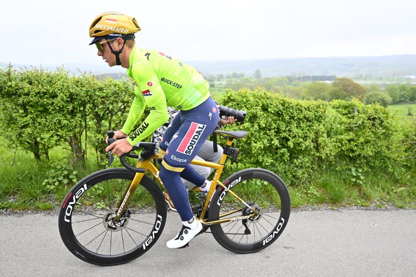 Belgian Remco Evenepoel of Soudal Quick-Step pictured during a training and track reconnaissance session, on the 'Cote de la Redoute', in Remouchamps, Aywaille, ahead of the Liege-Bastogne-Liege one day cycling race, Friday 25 April 2025. BELGA PHOTO ERIC LALMAND