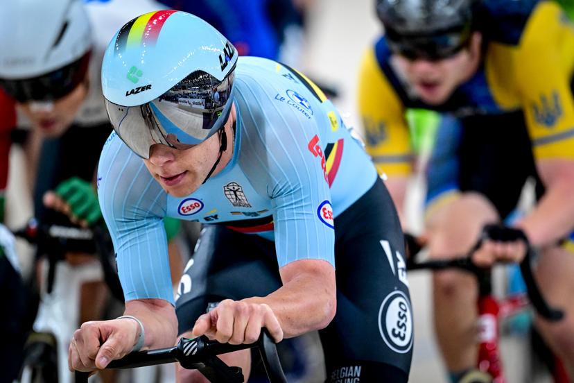 Belgian Jules Hesters pictured in action during the men's Elimination qualifications at the first day of the 2026 UEC Track Elite European Championships, in Konya, Turkey, Sunday 01 February 2026. The European Championships take place from 01 to 05 February 2026. BELGA PHOTO DIRK WAEM