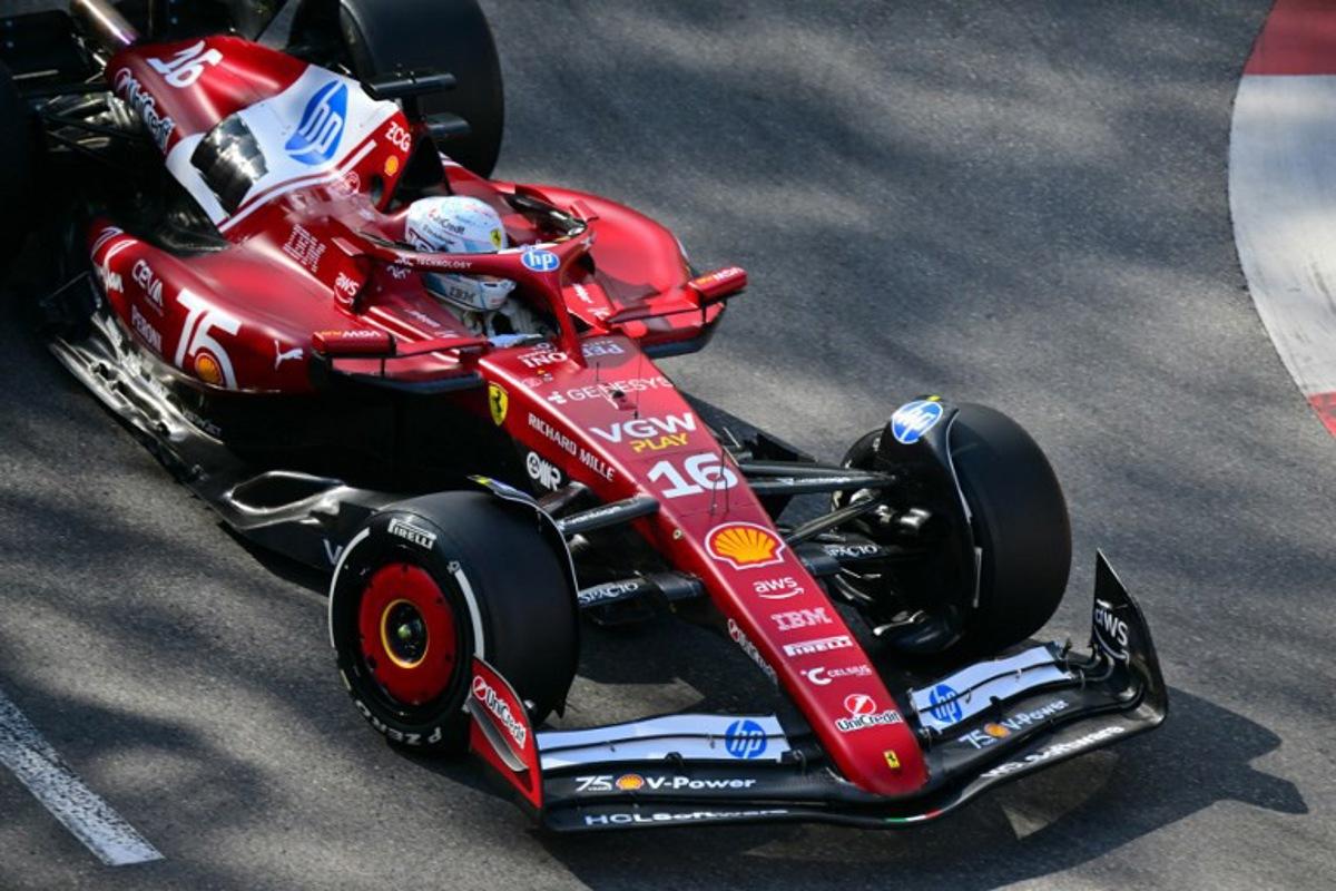 Ferrari's Monegasque driver Charles Leclerc drives during the second practice session for the Formula One Monaco Grand Prix at the Circuit de Monaco, on May 23, 2025, two days ahead of the race.  Andrej ISAKOVIC / AFP