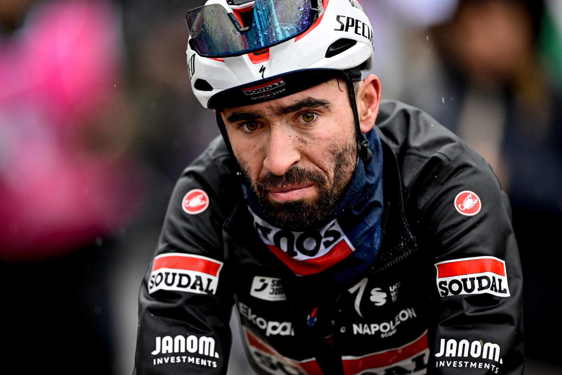 French Valentin Paret-Peintre of Soudal Quick-Step pictured in action during the third stage of the Tirreno-Adriatico cycling race, a 239km race from Follonica to Colfiorito (Foligno), Italy, Wednesday 12 March 2025. BELGA PHOTO DIRK WAEM