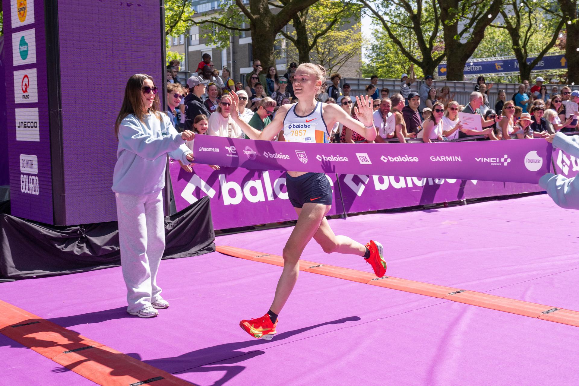 Belgian Jana Van Lent wins the Antwerp Ten Miles running event, Sunday 27 April 2025 in Antwerp. BELGA PHOTO JONAS ROOSENS