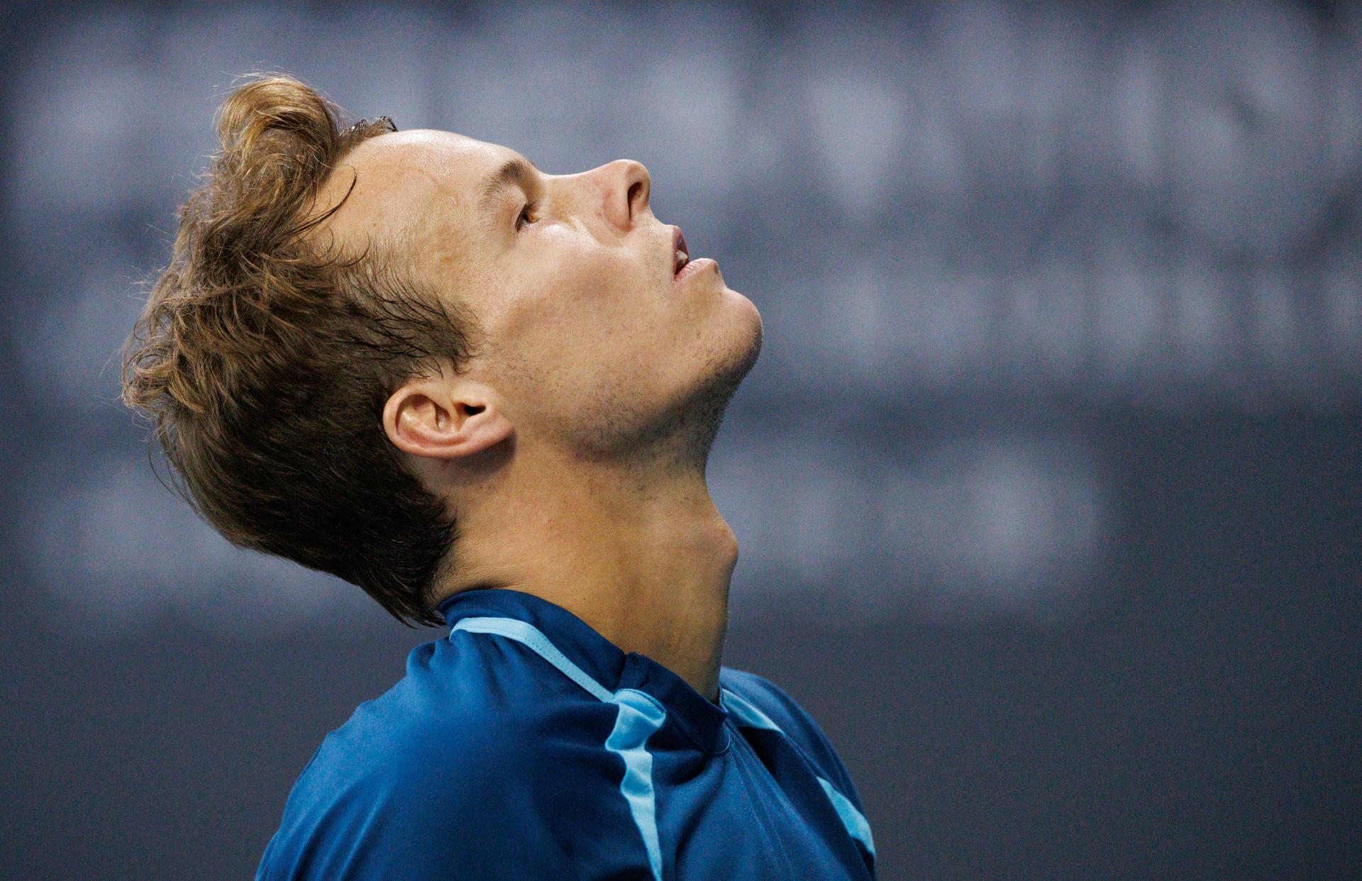 Belgian Michael Geerts pictured during a qualification game between Belgian Geerts and Canadian Diez in the men's singles at the BW Open ATP Challenger 125 tournament, in Louvain-la-Neuve, Monday 22 January 2024. THE BW Open takes place from 22 to 28 January. BELGA PHOTO BENOIT DOPPAGNE