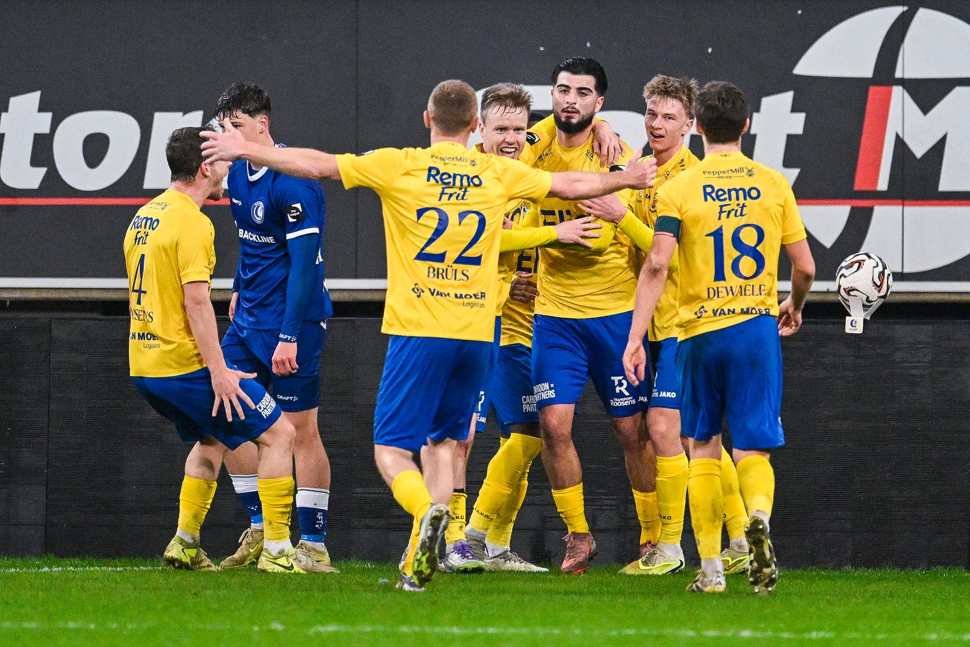 Beveren's Huseyin Erturk celebrates after scoring during a soccer match between Jong KAA Gent and SK Beveren, Wednesday 28 January 2026 in Gent, on day 21 of the 2025-2026 'Challenger Pro League' first division of the Belgian championship. BELGA PHOTO TOM GOYVAERTS