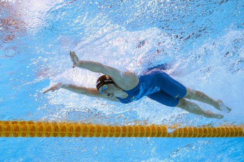 Belgium's swimmer Roos Vanotterdijk competes in a semi-final of the women's 100m butterfly swimming event during the 2025 World Aquatics Championships in Singapore on July 27, 2025.  François-Xavier MARIT / AFP