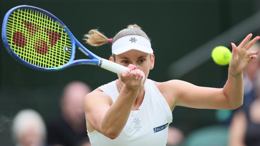 Belgian Elise Mertens pictured in action during a tennis match against Belarusian Sabalenka, in the round of 16 of the women's singles at the 2025 Wimbledon grand slam tournament, Sunday 06 July 2025 at the All England Tennis Club, in South-West London, Britain. BELGA PHOTO BENOIT DOPPAGNE