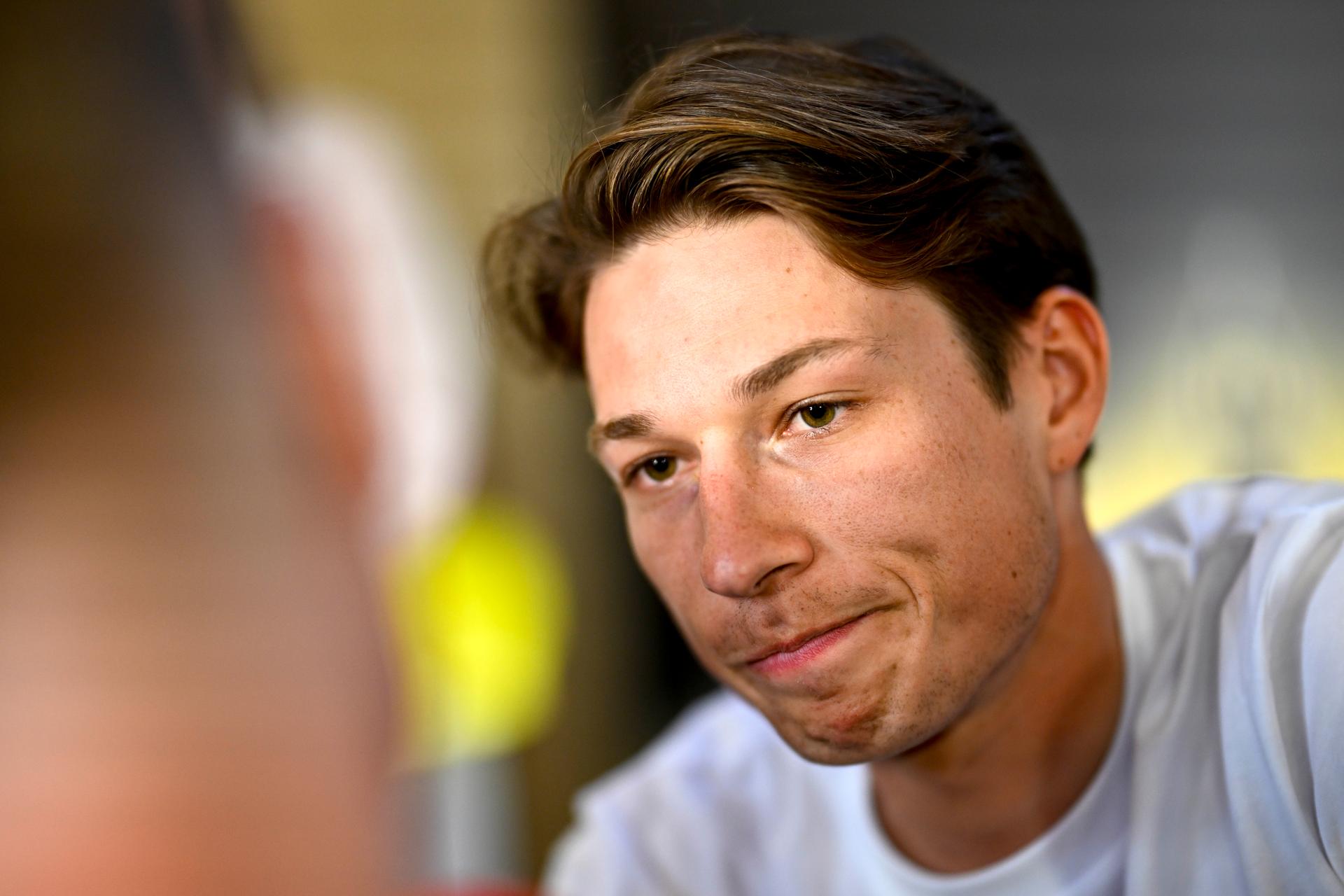 Belgian Jasper Philipsen of Alpecin-Deceuninck pictured during a press conference of the headliners of the Tour de France 2025 cycling race, Thursday 03 July 2025, in Lille, France. The 112th edition of the Tour de France starts on Saturday 5 July in Lille, France, and will finish in Paris, France on the 27th of July. BELGA PHOTO JASPER JACOBS