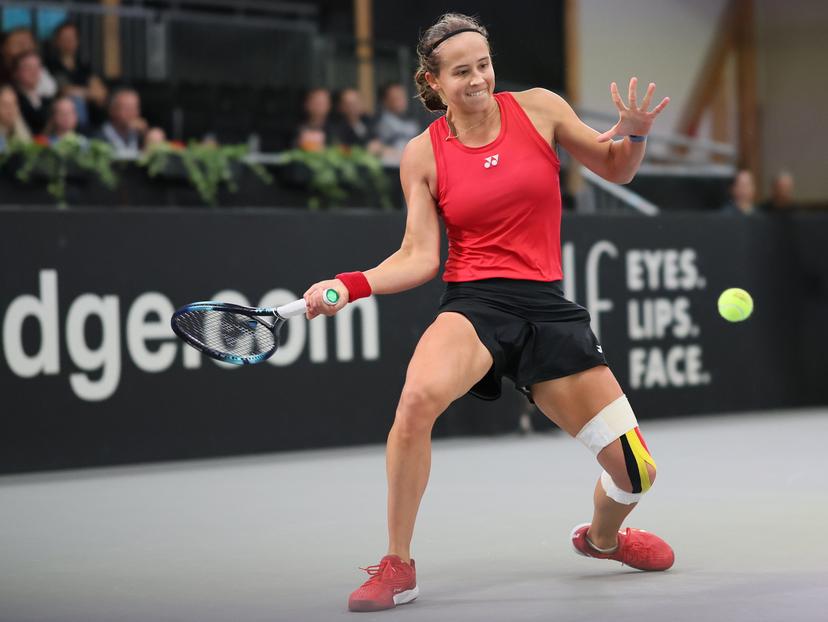 Belgian Hanne Vandewinkel pictured in action during the second game between Belgian Vandewinkel and Turkish Sonmez in the Billie Jean King Cup Play-offs, between Belgium and Turkey, on Saturday 15 November 2025 in Ismaning, Germany. PHOTO BENOIT DOPPAGNE