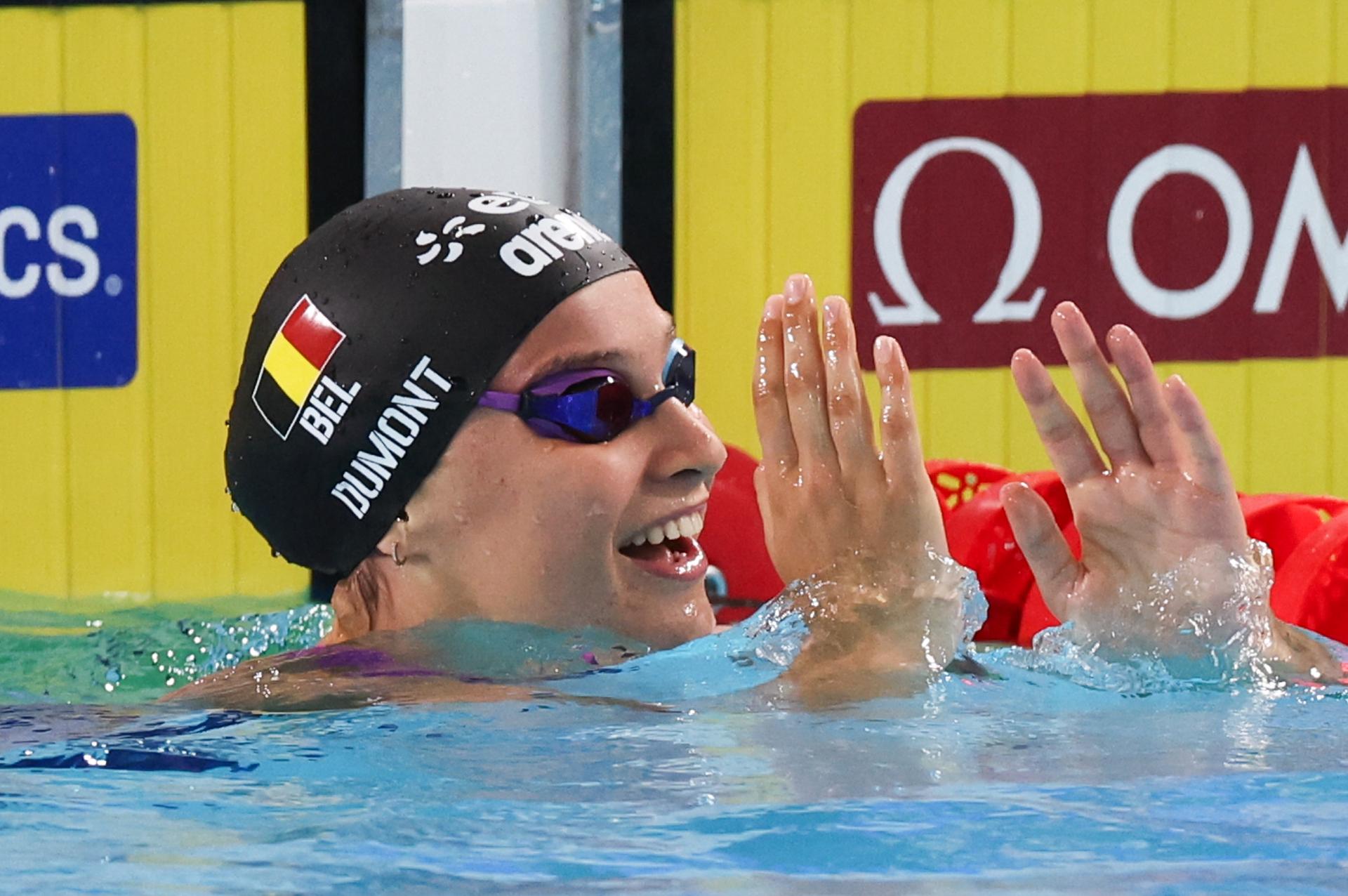 Belgian Sarah Dumont reacts during the semifinals of the women's 200m freestyle event at the European Aquatics Championships in Paris, France on Wednesday 12 August 2026. BELGA PHOTO VIRGINIE LEFOUR