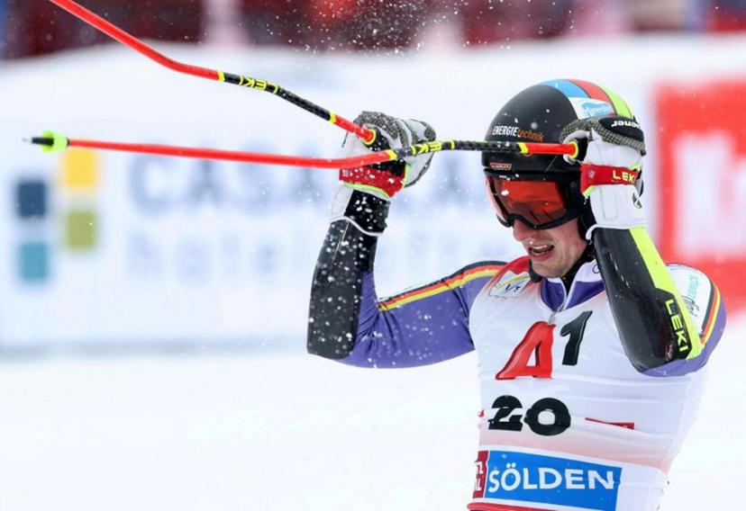 Belgium's Sam Maes reacts after second run of the men's giant slalom event of the FIS Alpine Skiing World Cup in Soelden, Austria on October 26, 2025.  Johann GRODER / EXPA / APA / AFP