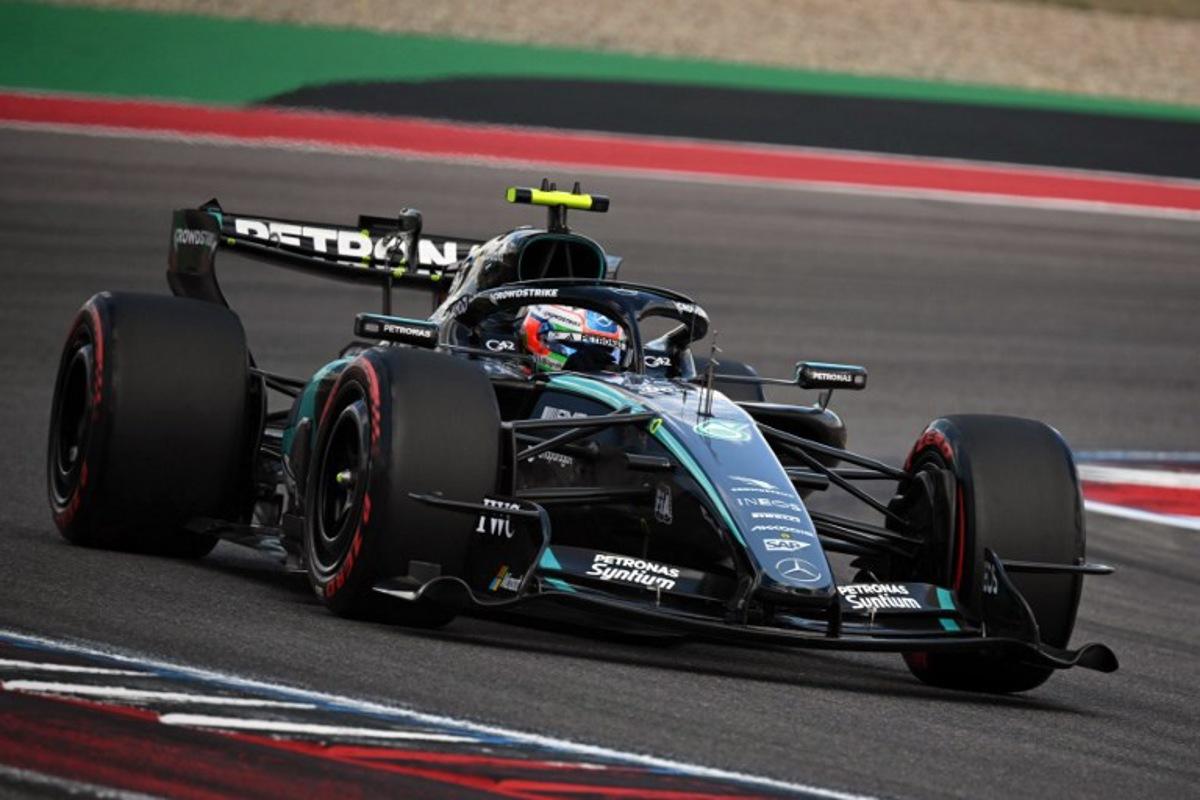 Mercedes' Italian driver Kimi Antonelli races during the final practice session for the United States Formula One Grand Prix at the Circuit of the Americas in Austin, Texas, on October 24, 2026.  RONALDO SCHEMIDT / AFP