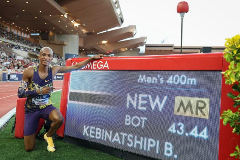 Botswana's Busang Collen Kebinatshipi celebrates after setting a new meeting record after winning the men's 400m during the Diamond League athletics meeting at the Stade Louis II in Monaco on July 10, 2026.  Valery HACHE / AFP