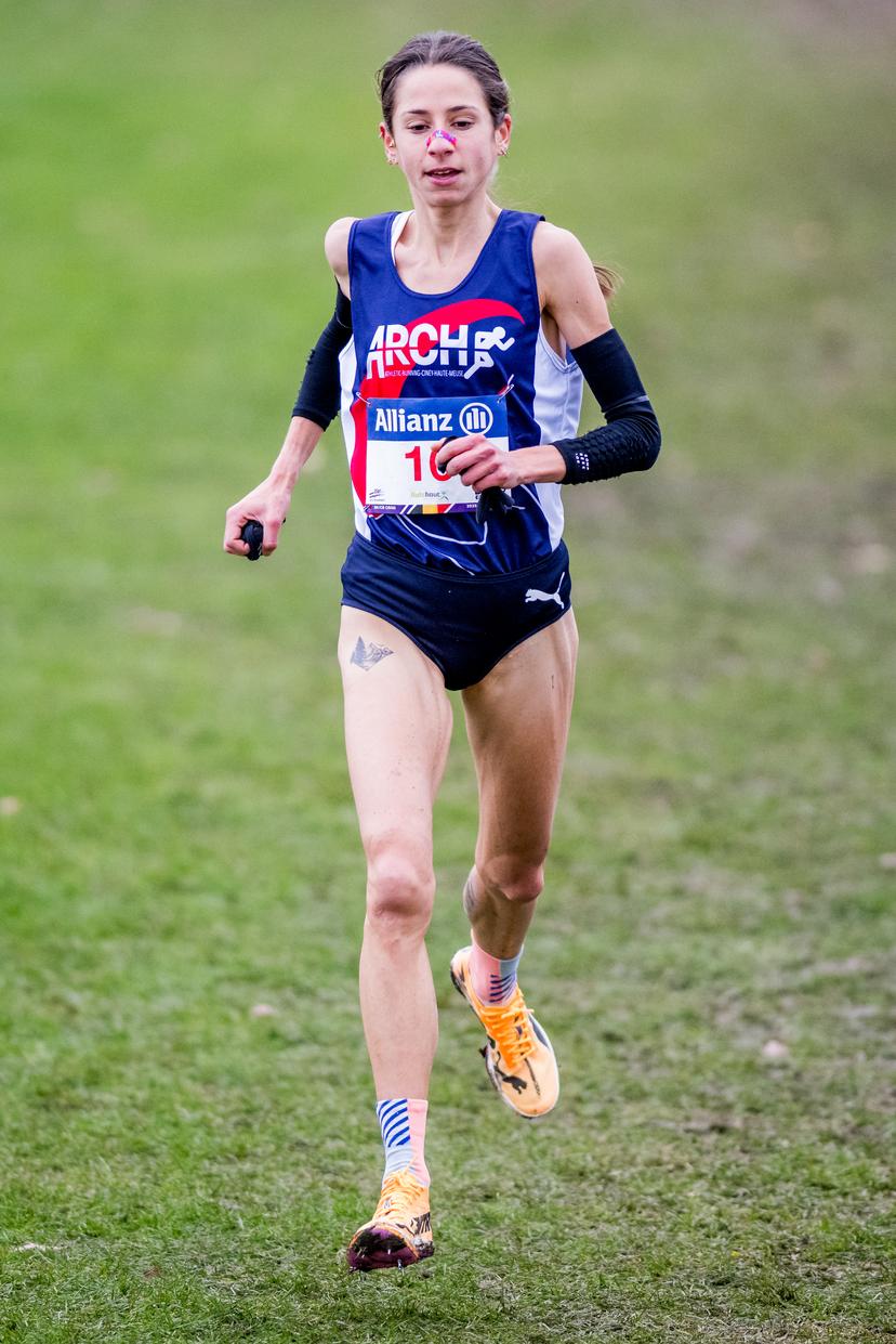 Belgian Chloe Herbiet pictured in action during the women's race at the Belgian championships cross country running, in Hulshout, Sunday 30 November 2025. BELGA PHOTO JASPER JACOBS