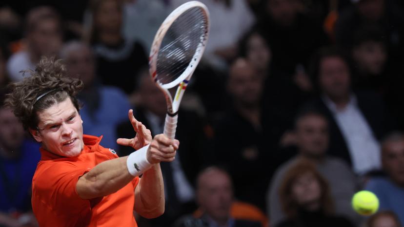 Belgian Alexander Blockx pictured in action during a tennis match against Bulgarian Radulov, during the qualifier of the Davis Cup on Saturday 07 February 2026, in Plovdiv, Bulgaria. Belgium will compete this weekend in the Davis Cup qualifiers against Bulgaria. BELGA PHOTO BENOIT DOPPAGNE