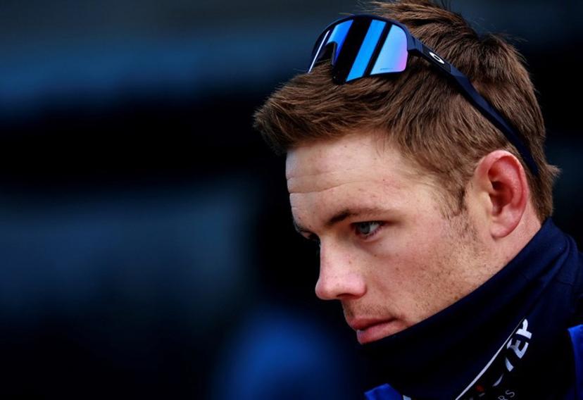 Team Soudal Quick-Step US rider Luke Lamperti looks on after a training ride as part of the 2024 team presentation, in Calpe, eastern Spain on January 9, 2024.  JOSE JORDAN / AFP