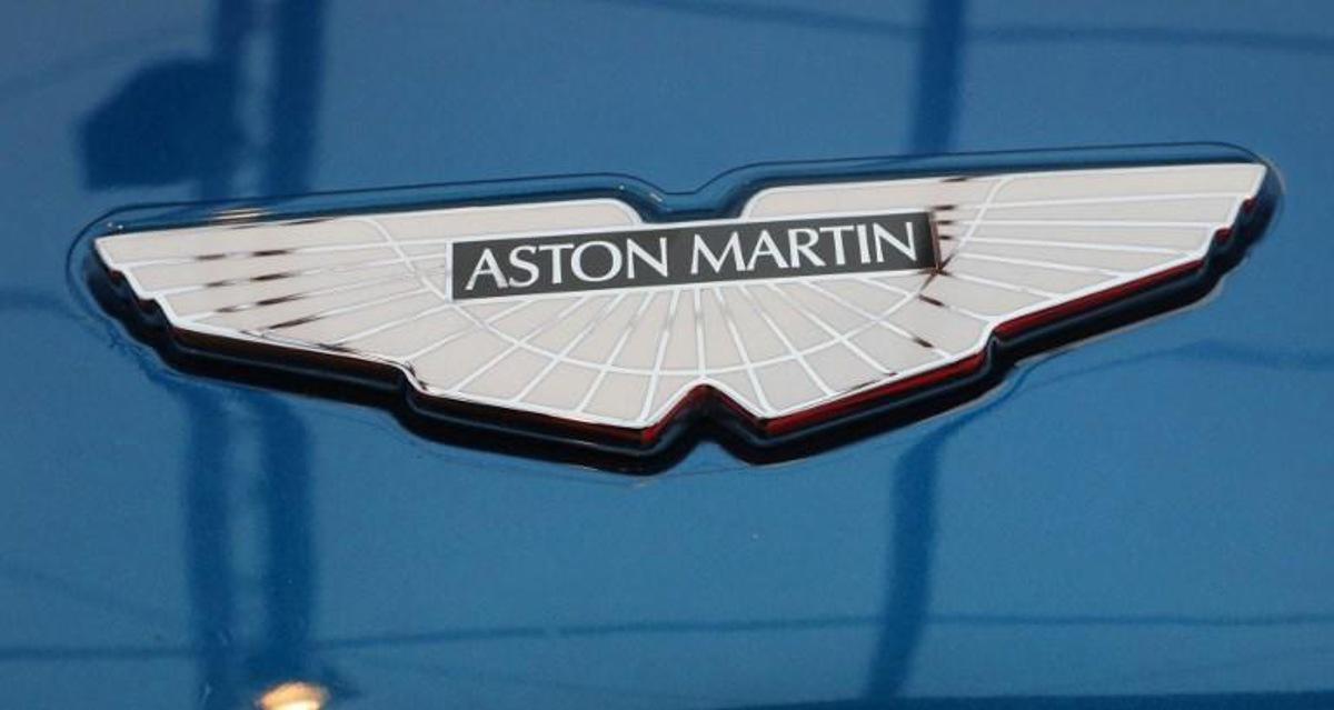The logo on an Aston Martin Vanquish S is displayed at The International Automobile Festival in Paris on January 31, 2018.    JACQUES DEMARTHON / AFP