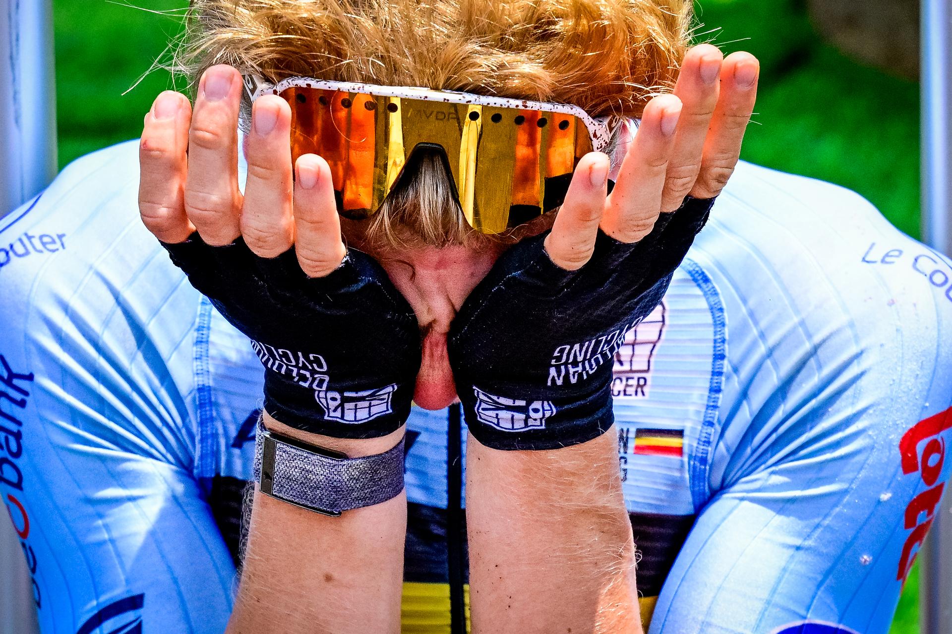 Belgian Edouard Claisse pictured after the junior men road race (119,3 km) at the cycling road World Championships in Kigali, Rwanda, Friday 26 September 2025. The 2025 UCI Road World Championships take place from 21 to 28 September in Kigali, Rwanda. BELGA PHOTO DIRK WAEM