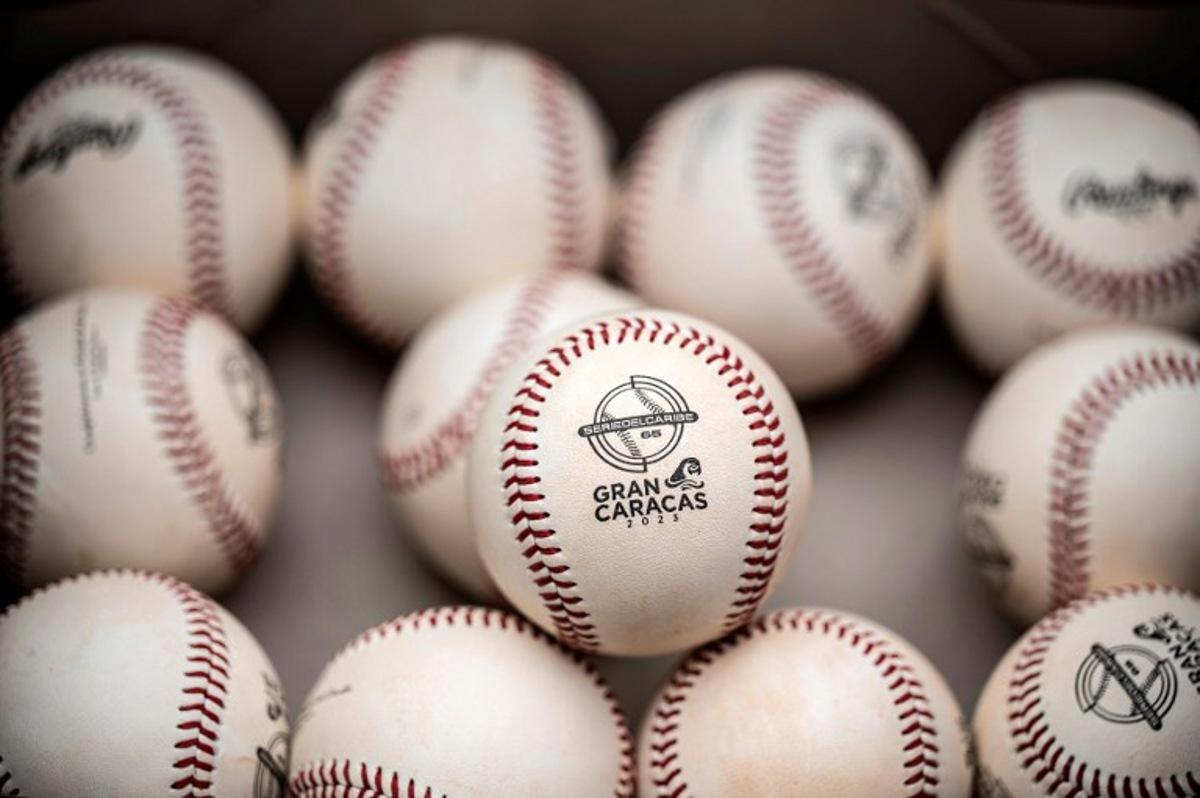 View of baseballs during the Caribbean Series game between Panama's Federales de Chiriqui and Curacao's WildCats, at the Monumental Simon Bolivar stadium in Caracas on February 4, 2023.  Yuri CORTEZ / AFP