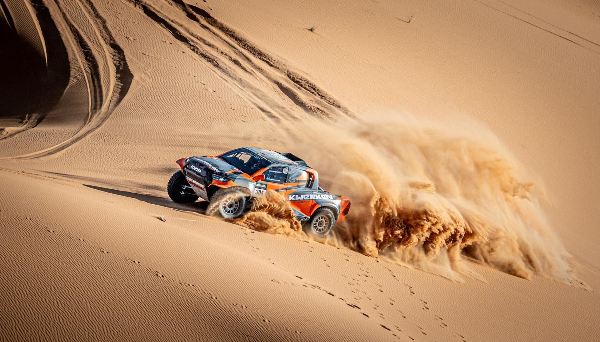 ATTENTION EDITORS - HAND OUT PICTURES - EDITORIAL USE ONLY - MANDATORY CREDIT 'JAN VAN GELDER'  This handout picture, distributed by Eric Dupain, shows Vincent Thijs and Tom de leeuw pictured at the stage five in Merzouga, during the Morocco Desert Challenge rally race.  PHOTO HANDOUT HANDOUT JAN VAN GELDER  *** Belga and Belga Editorial Board decline all responsibility regarding the content of this picture. ***