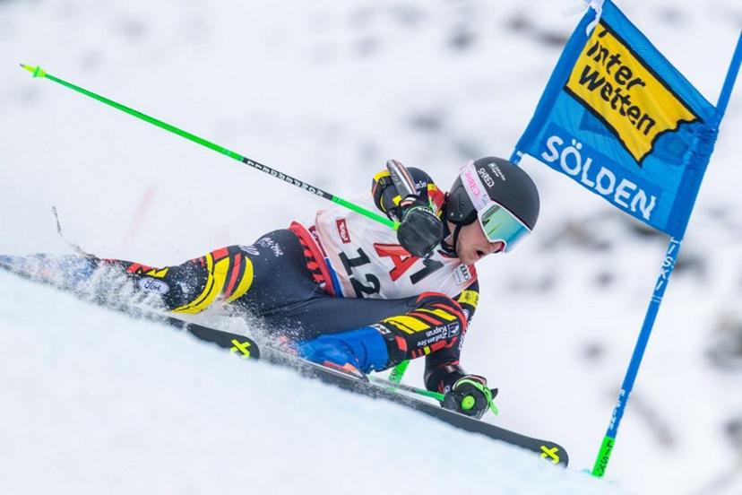 Belgium's Sam Maes competes during the first run of the men's Giant Slalom competition of the Alpine World Cup in Soelden, on October 25, 2026.   Johann GRODER / EXPA / APA / AFP