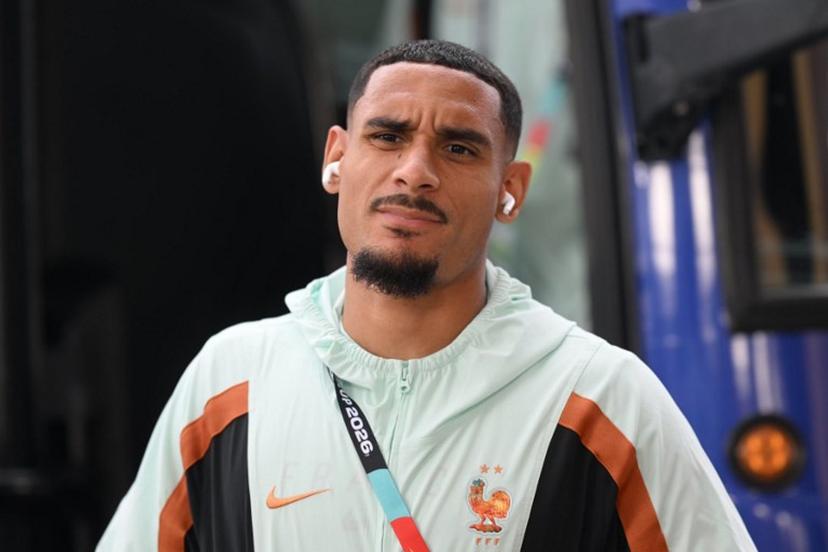 France's defender #26 Maxence Lacroix arrives ahead of the 2026 World Cup Group I football match between Norway and France at the Boston Stadium in Foxborough on June 26, 2026.   MAURO PIMENTEL / AFP