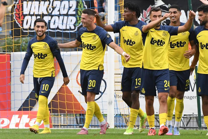 Union's Raul Florucz celebrates after scoring during a soccer match between Royale Union Saint-Gilloise and OH Leuven, Sunday 03 August 2025 in Brussels, on day 2 of the 2025-2026 'Jupiler Pro League' first division of the Belgian championship. BELGA PHOTO JILL DELSAUX