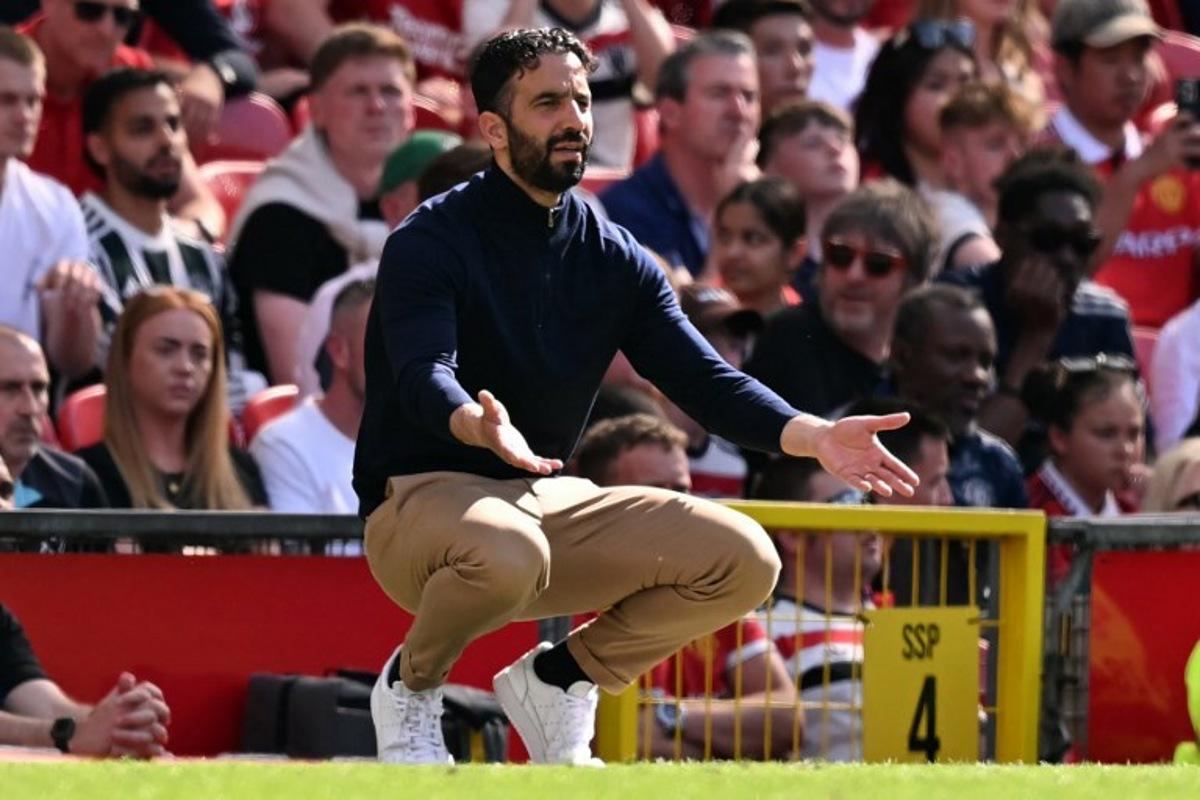 Manchester United's Portuguese head coach Ruben Amorim gestures on the touchline during the English Premier League football match between Manchester United and West Ham United at Old Trafford in Manchester, north west England, on May 11, 2025.  Oli SCARFF / AFP