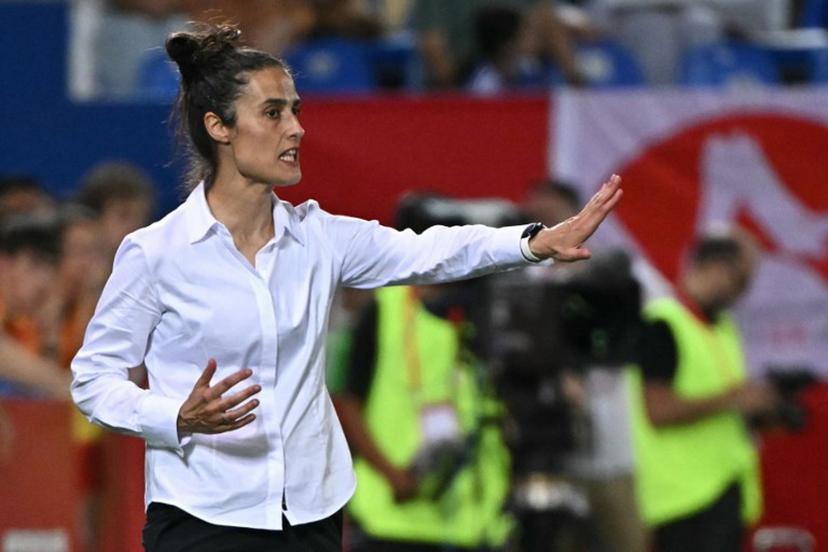 Spain's coach Montserrat Tome gestures during an international women's friendly football match beetween Spain and Japan ahead of the Women Euro 2025 tournament, at Butarque stadium in Leganes, close to Madrid, on June 27, 2025.  JAVIER SORIANO / AFP