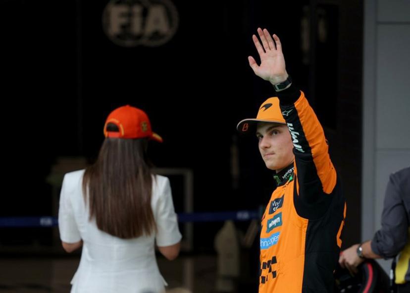 McLaren's Australian driver Oscar Piastri celebrates pole position after the qualification session at the Circuit de Catalunya in Montmelo, on the outskirts of Barcelona, on May 31, 2025 during the Spanish Formula One Grand Prix.  LLUIS GENE / AFP