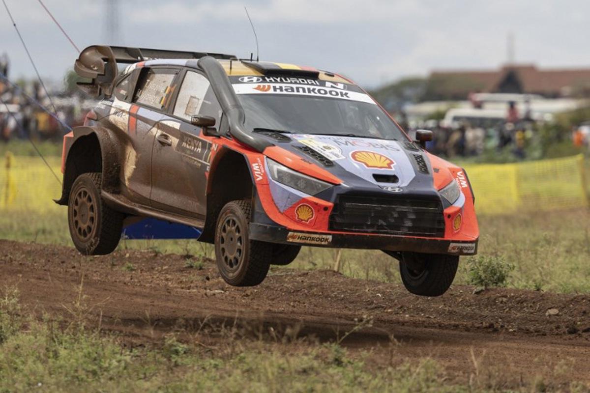 Hyundai Shell Mobis World Rally Team's Belgian driver Thierry Neuville steers his Hyundai i20 N Rally1 with Belgian co-driver Martijn Wydaeghe, during the World Rally Championship (WRC) Safari Rally Kenya Special Stage in Nairobi on March 20, 2025.    SIMON MAINA / AFP