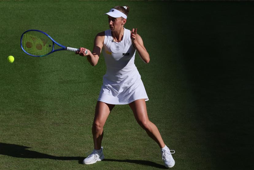Belgian Elise Mertens pictured in action during a tennis match against Ukrainian Svitolina, in the third round of the women's singles at the 2025 Wimbledon grand slam tournament, Friday 04 July 2025 at the All England Tennis Club, in South-West London, Britain. BELGA PHOTO BENOIT DOPPAGNE