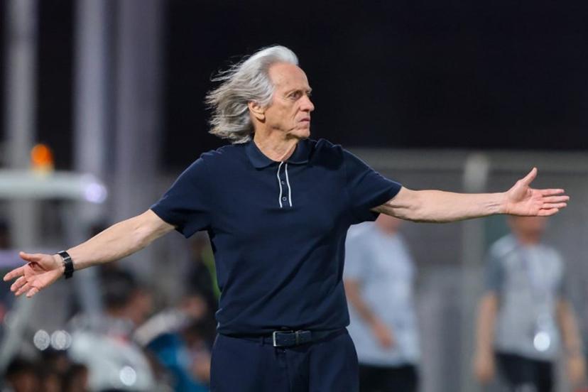 Nassr's Portuguese coach Jorge Jesus reacts during the Saudi Pro League football match between Al-Shabab and Al-Nassr at King Fahd Sports City Stadium in Riyadh on May 7, 2026.  Fayez Nureldine / AFP