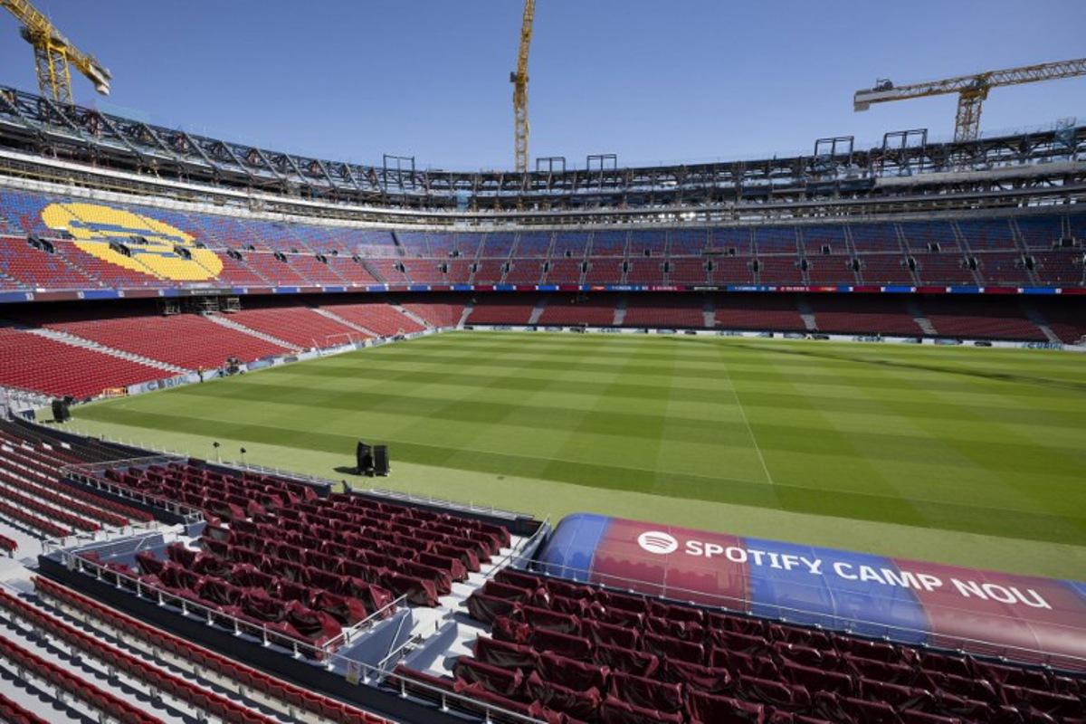 A picture taken on September 23, 2025 shows the newly renovated FC Barcelona Camp Nou Stadium in Barcelona.  FC Barcelona officials say the stadium is ready to reopen and they are awaiting authorisation from local authorities to be able to host the first match in the renovated Camp Nou stadium. Josep LAGO / AFP