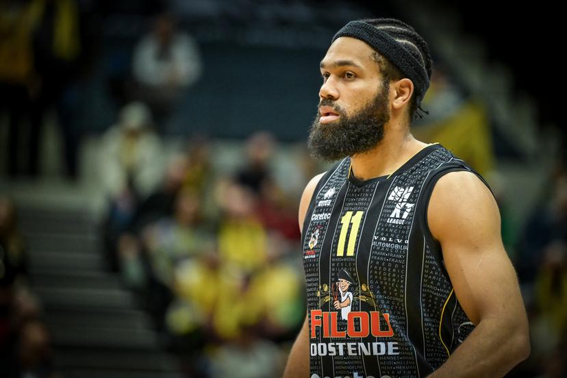 Oostende's Silas Melson pictured during a basketball match between Leuven Bears and BC Oostende, Saturday 13 December 2025 in Leuven, on day 11 of the 'BNXT League' Belgian/ Dutch first division basket championship. BELGA PHOTO DAVID PINTENS