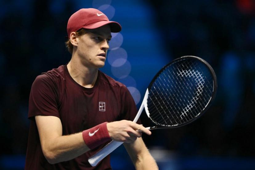 Italy's Jannik Sinner reacts during his match against USA's Ben Shelton at the ATP Finals tennis tournament in Turin on November 14, 2025.  Marco BERTORELLO / AFP