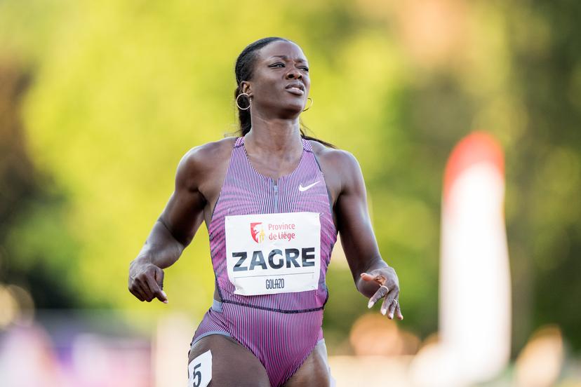 Belgian Anne Zagre pictured in action during the women's 100m hurdles race, at the 2024 edition of the 'Meeting International d'Athletisme de la Province de Liege' athletics event in Liege, Wednesday 19 June 2024. BELGA PHOTO JASPER JACOBS