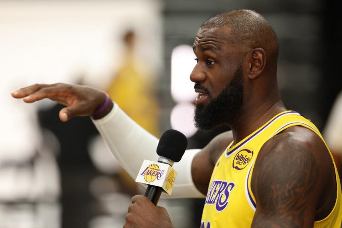 US basketball player LeBron James speaks to reporters during the Los Angeles Lakers media day at UCLA Health Training Center El Segundo, California on September 29, 2025.  Patrick T. Fallon / AFP
