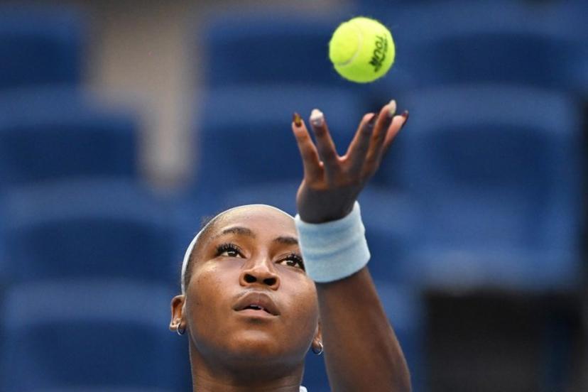 USA's Coco Gauff serves to Germany's Eva Lys during their women's singles quarter-final match at the China Open tennis tournament in Beijing on October 2, 2025.  GREG BAKER / AFP
