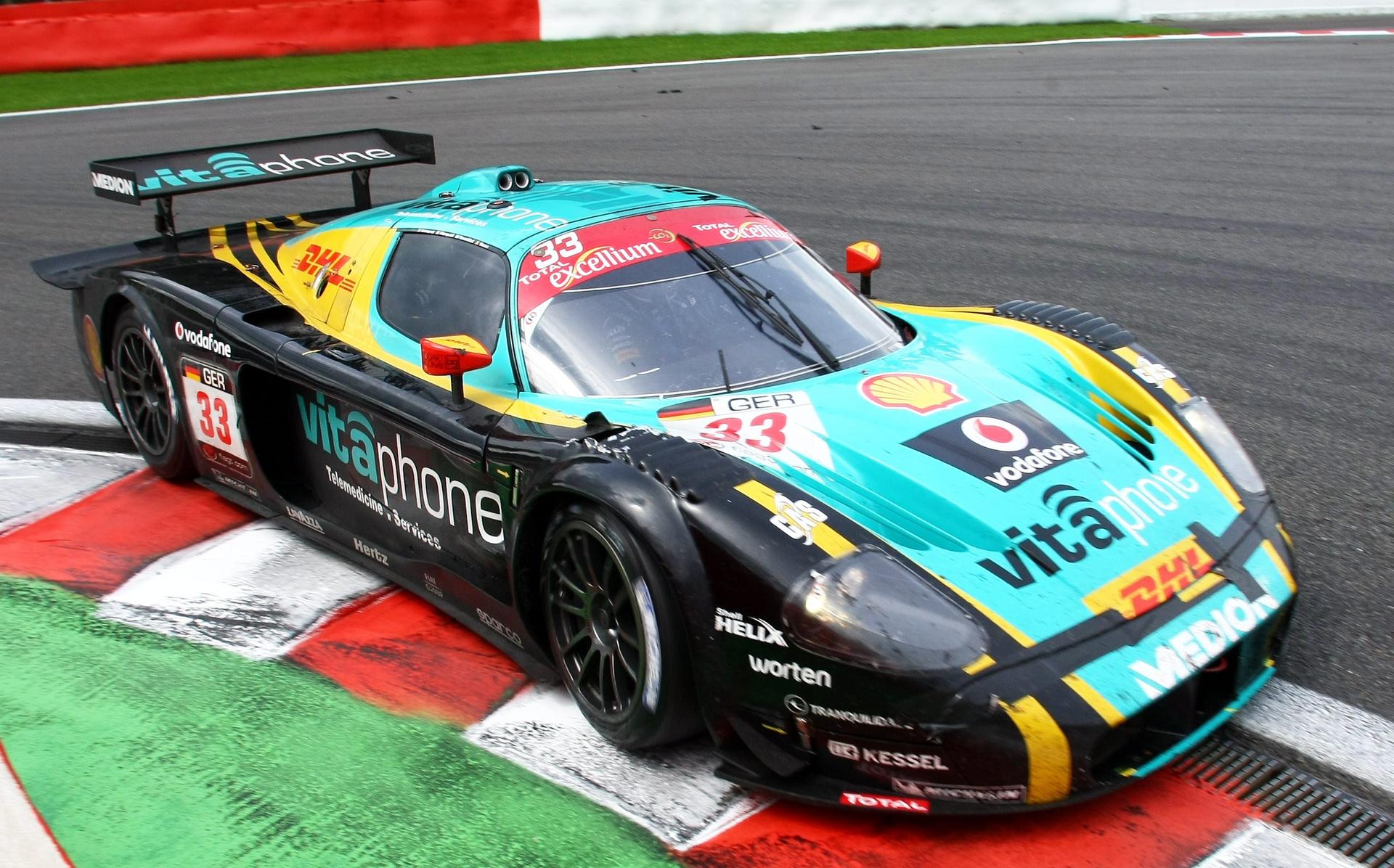 20090626 - FRANCORCHAMPS, BELGIUM : Vitaphone racing team with Alessandro Per Guidi, Stephane Lemeret, Vincent Vosse and Carl Rosenblad pictured on the second day of Total 24 hours of Francorchamps, Sunday 26 july 2009, at the Francorchamps race track near Spa. BELGA PHOTO MICHEL KRAKOWSKI