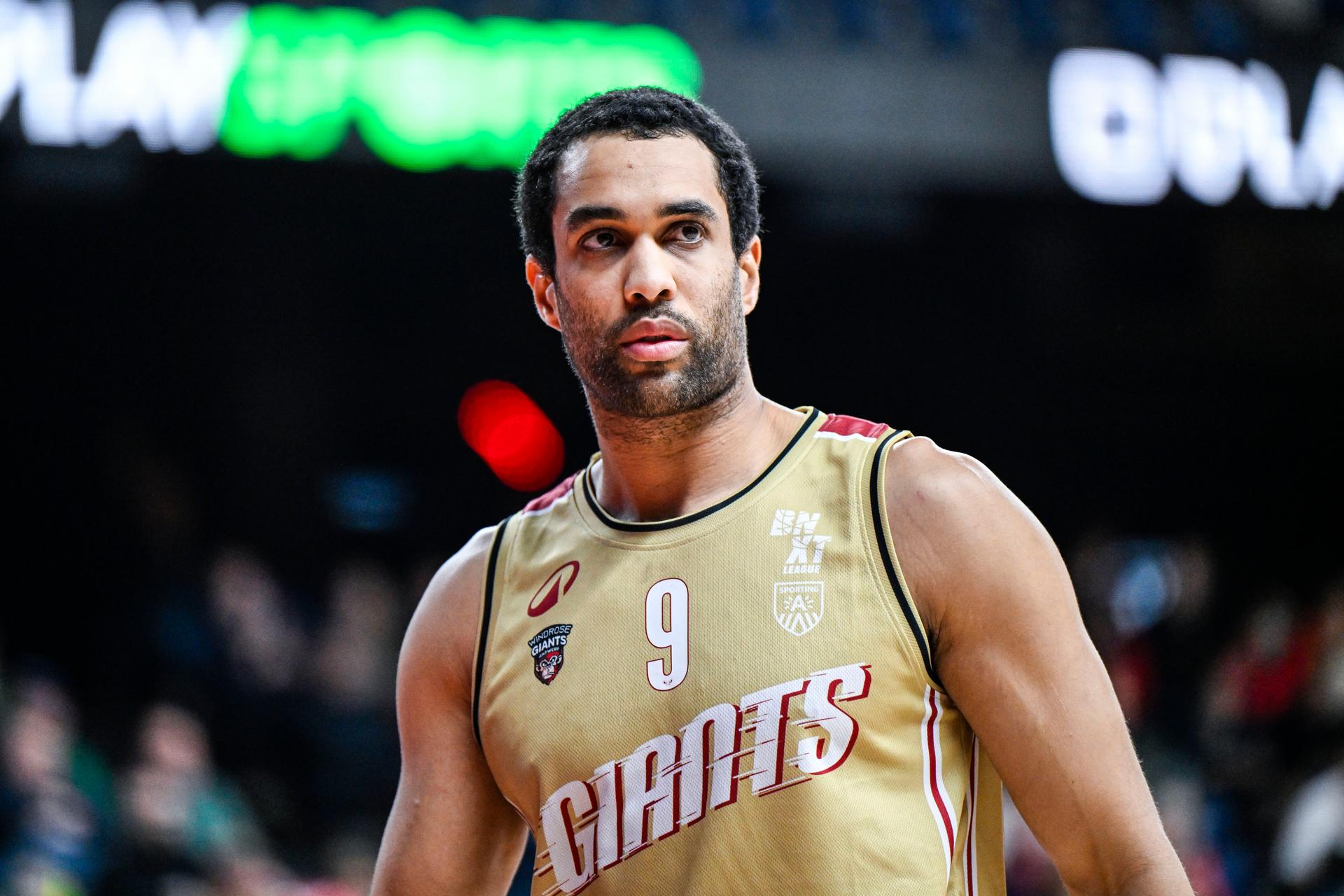 Antwerp's Elias Lasisi pictured during a basketball match between Antwerp Giants and Limburg United, Sunday 05 January 2025 in Brussels, the second leg of the quarter finals of the men's Belgian Basketball Cup. BELGA PHOTO TOM GOYVAERTS