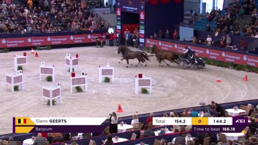 Video showing 00:00:00:00-00:00:39:22  Video shows Glenn Geerts taking third place at the World Cup finals of four-horse carriage in Leipzig, Germany, Sunday 10 April 2022. Another Belgian, Dries Degrieck, finished at the foot of the podium in 4th place. BELGA HANDOUT ICARUS SPORTS