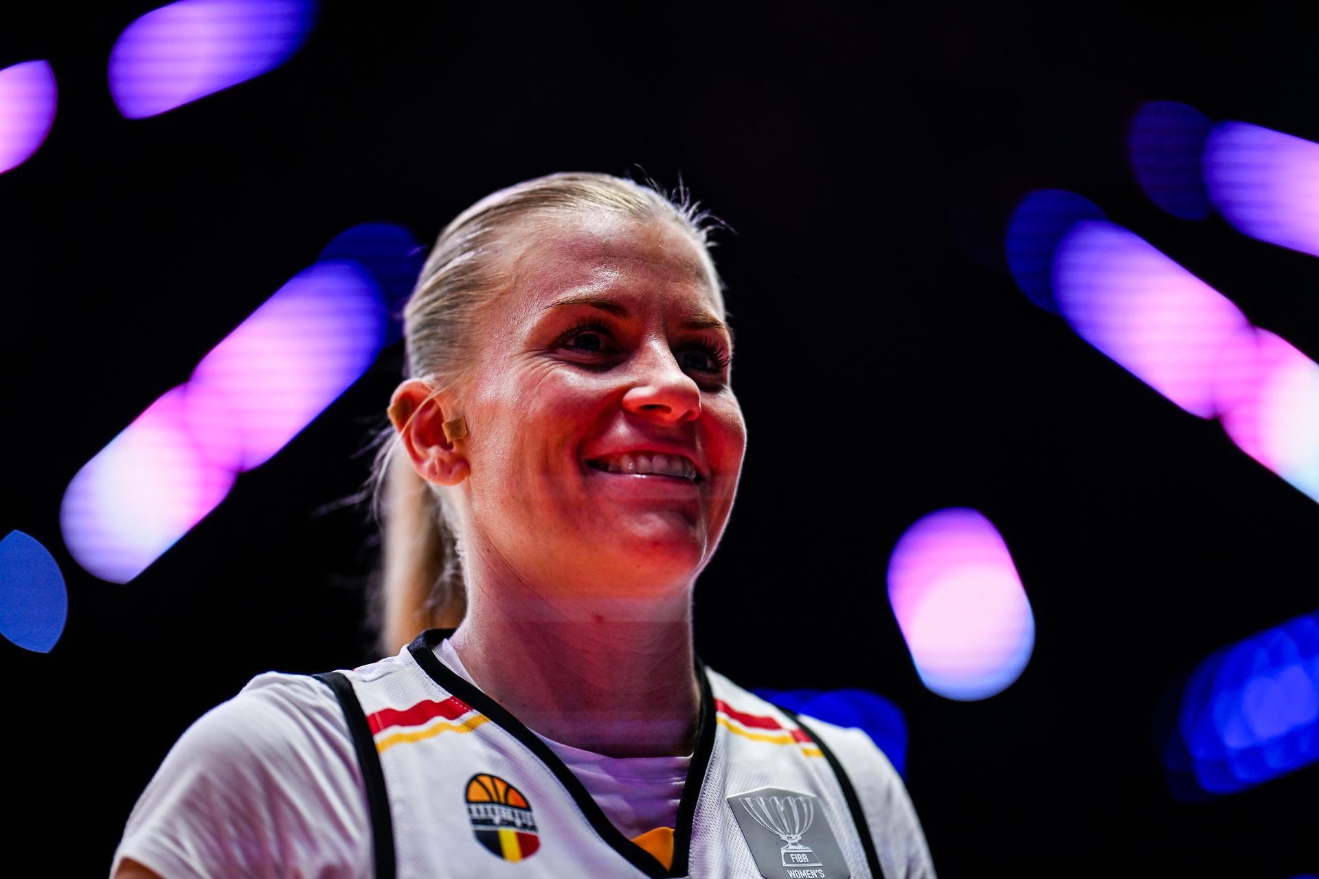 Belgium's Julie Vanloo pictured after a basketball game between Belgian national team the Belgian Cats and Lithunia, a qualification game (3/6) for the 2025 Eurobasket tournament, on Thursday 07 November 2024 in Antwerp, Belgium. BELGA PHOTO TOM GOYVAERTS