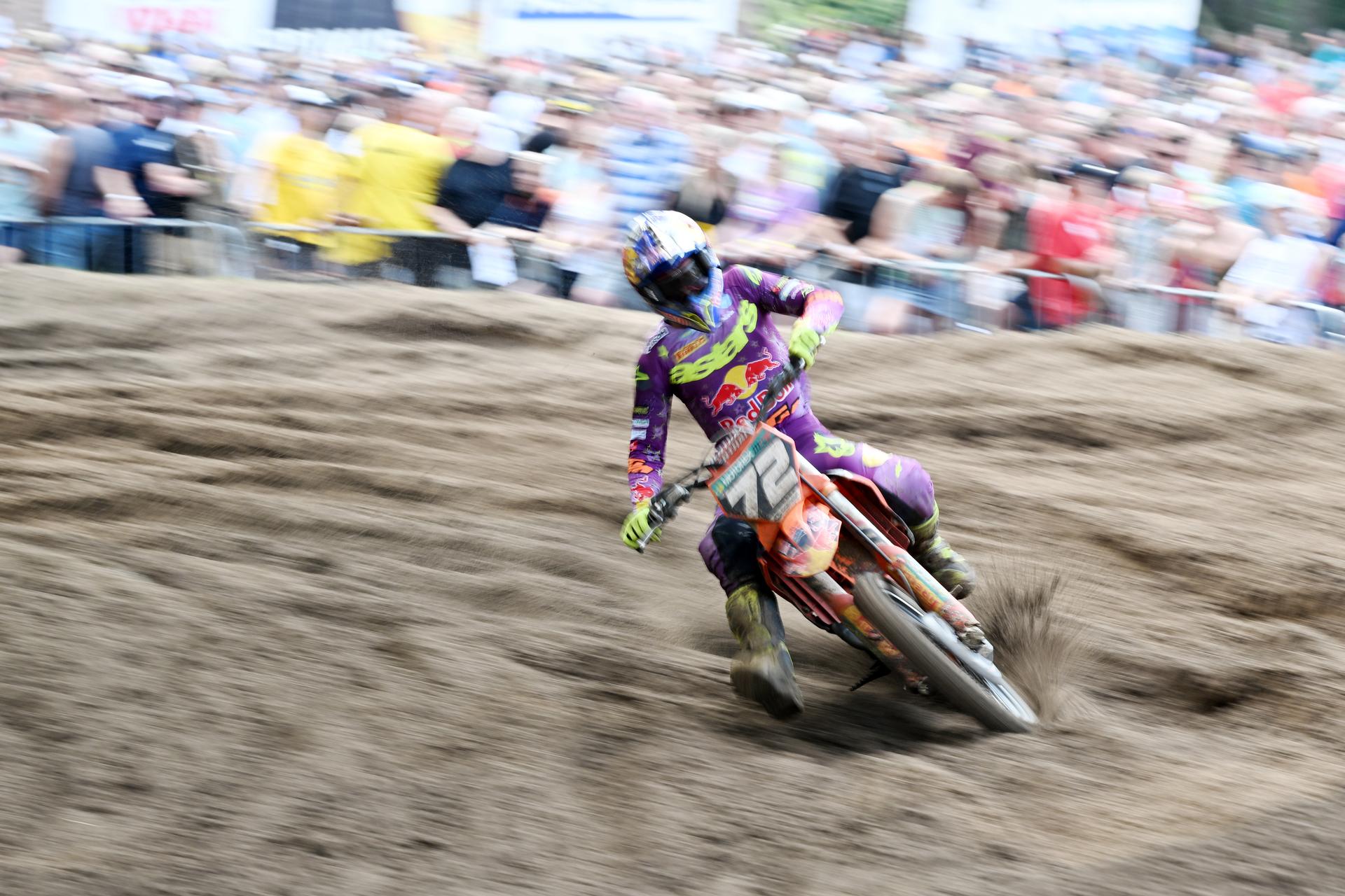 Belgian Liam Everts is pictured in action during the Belgian Championships motocross at Keiheuvel, in Balen, Thursday 15 August 2024. BELGA PHOTO MAARTEN STRAETEMANS