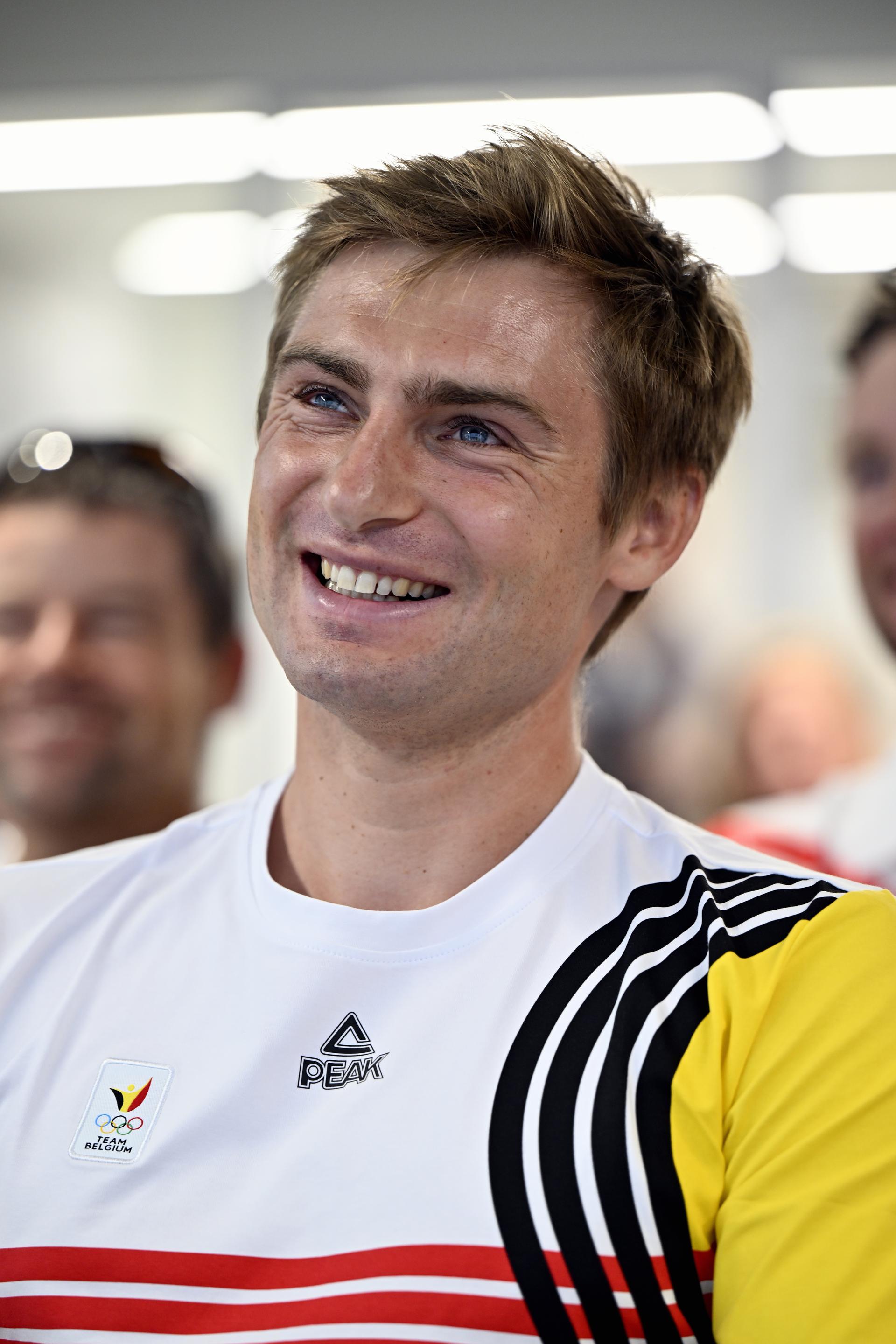 Belgian William De Smet pictured during a press conference by Wind & Watersport Vlaanderen and the Federation Francophone du Yachting Belge with the entire Olympic sailing delegation heading to Marseille for the Olympic Games, Friday 28 June 2024. The Team Belgium sailing athletes are present at the BOIC - COIB headquarters ahead of the 2024 Paris Olympic Games. BELGA PHOTO ERIC LALMAND