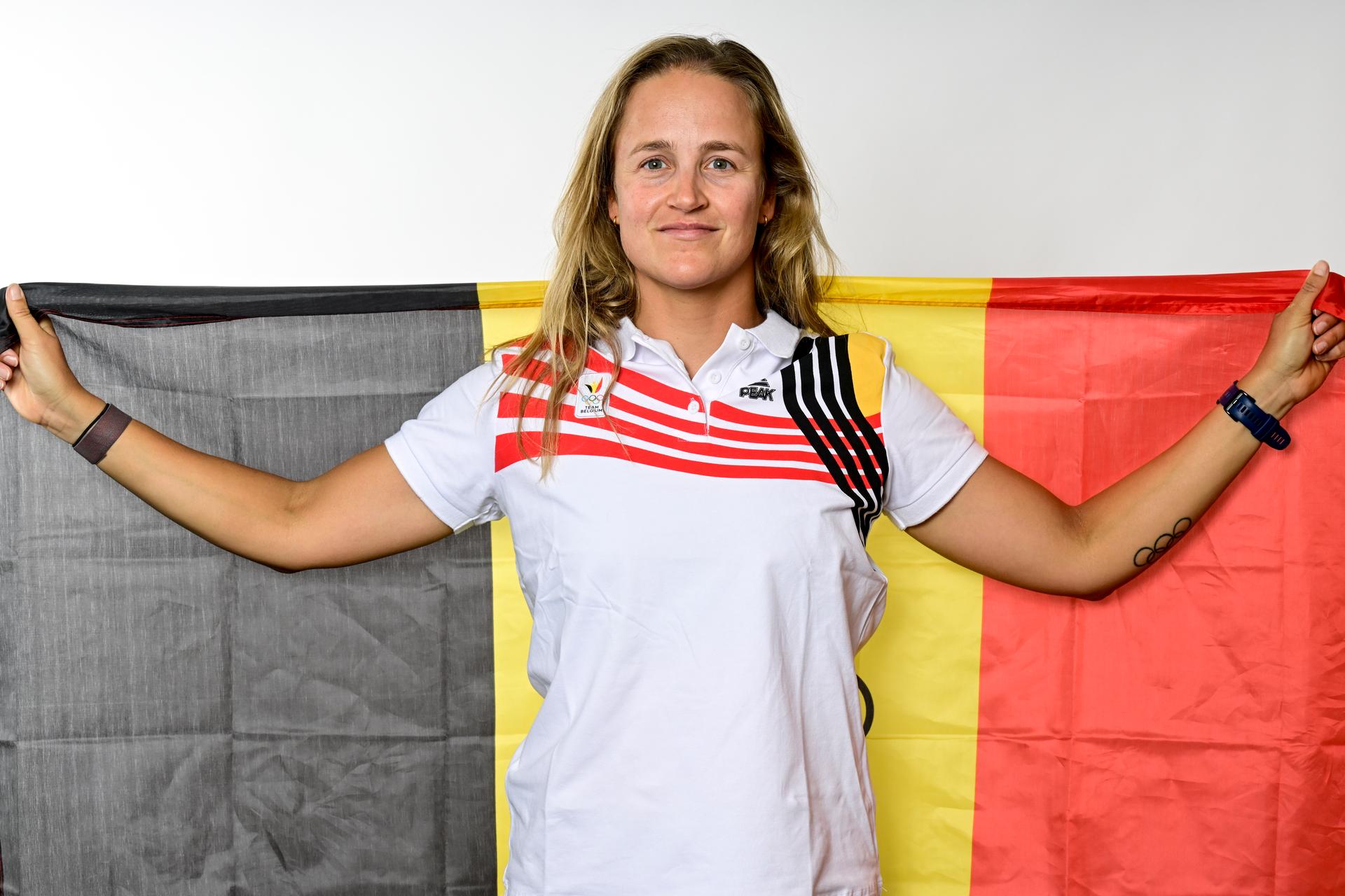 Belgian Emma Plasschaert pictured during a photoshoot for the Belgian Olympic Committee BOIC - COIB ahead of the Paris 2024 Olympic Games, in Brussels, Friday 28 June 2024. BELGA PHOTO DIRK WAEM