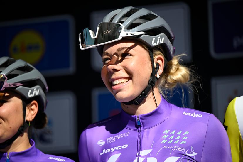 Belgian Helene Hesters of Liv AlUla Jayco pictured at the start of the women's race of the 'Scheldeprijs' one day cycling event, 130,3km from and to Schoten on Wednesday 08 April 2026. BELGA PHOTO TOM GOYVAERTS
