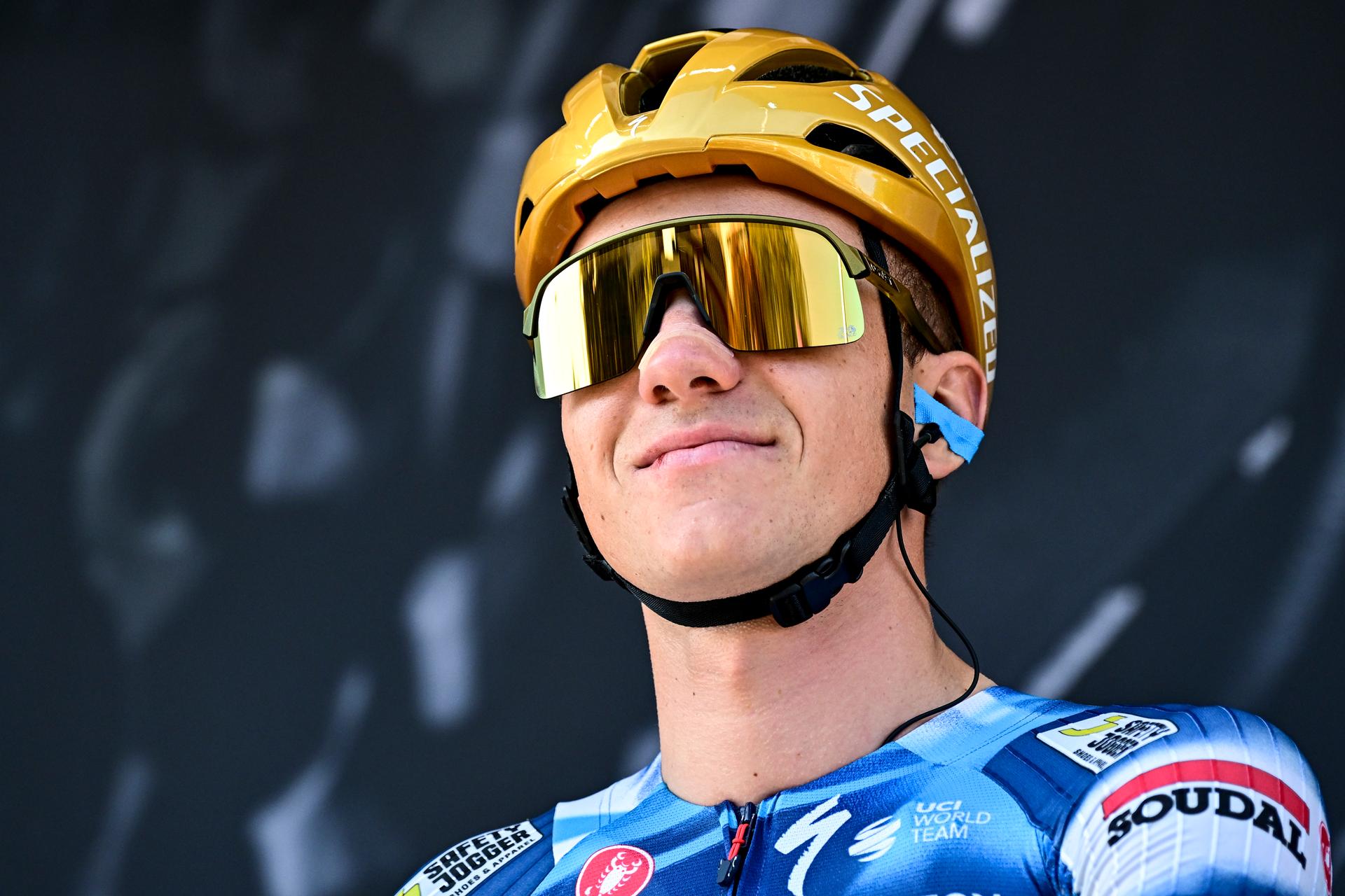 Belgian Remco Evenepoel of Soudal Quick-Step pictured at the start of the men elite race of the Liege-Bastogne-Liege one day cycling event, 252km from Liege, over Bastogne to Liege, Sunday 27 April 2025. BELGA PHOTO MAARTEN STRAETEMANS