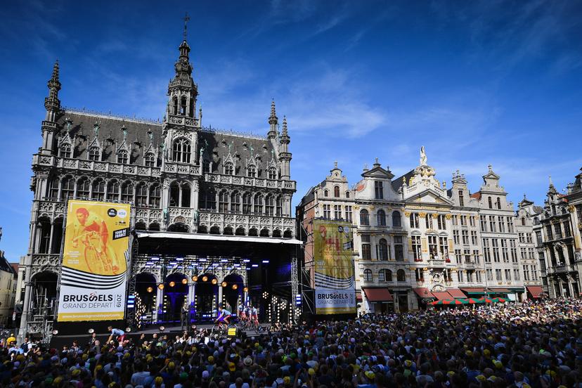 Illustration picture taken during the team presentation at the Grand Place - Grote Markt in Brussels, for the 106th edition of the Tour de France cycling race, Thursday 04 July 2019. This year's Tour de France starts in Brussels and takes place from July 6th to July 28th. BELGA PHOTO DAVID STOCKMAN