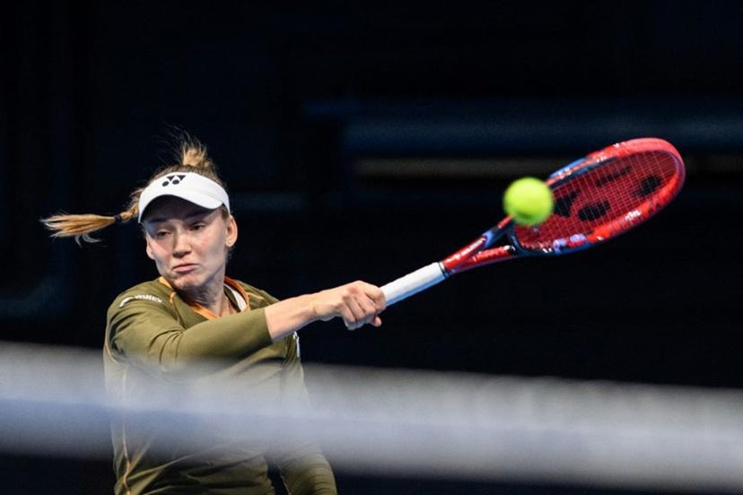 Kazakhstan's Elena Rybakina hits a return to Canada's Victoria Mboko during their women's singles match at the Pan Pacific Open tennis tournament in Tokyo on October 24, 2025.  Philip FONG / AFP
