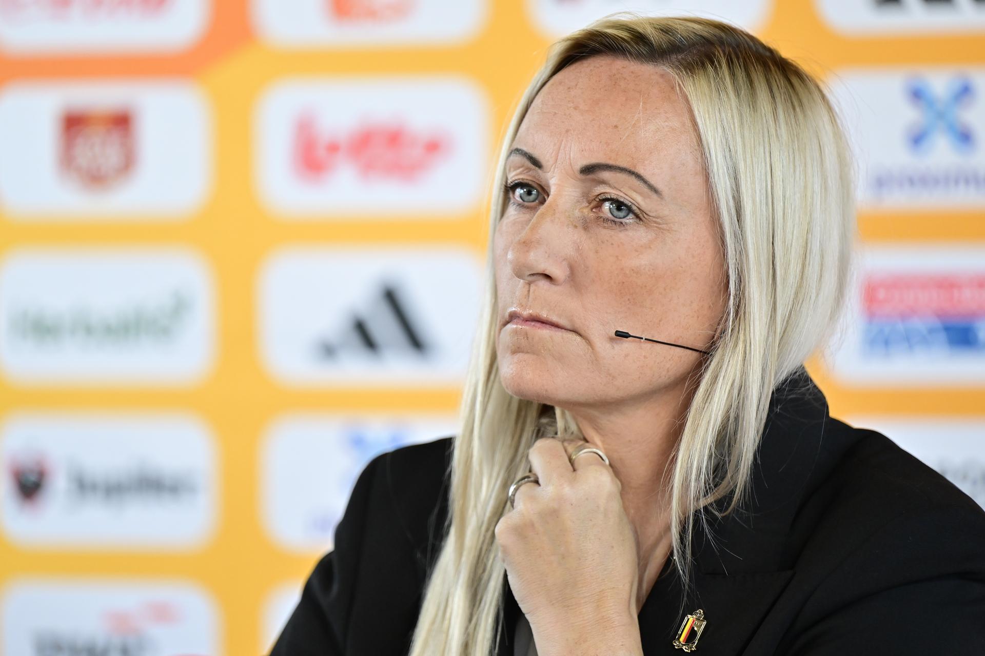 Belgium's head coach Elisabet Gunnarsdottir pictured during a press event of Belgium's national women's team the Red Flames ahead of European Championships in Switzerland, on Tuesday 10 June 2025 in Asse. BELGA PHOTO DIRK WAEM