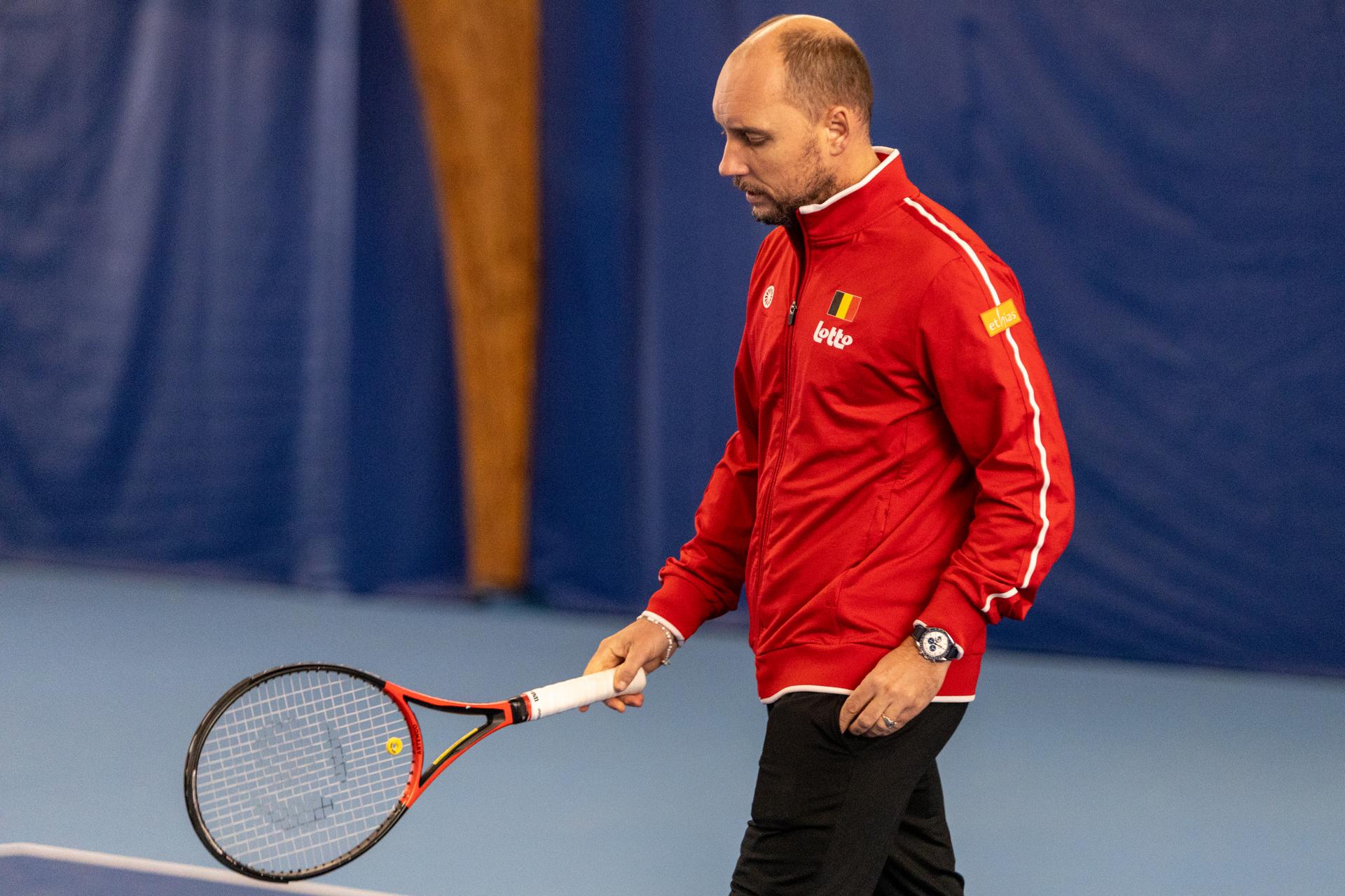 Belgian captain Steve Darcis pictured during an open training session of the Belgian Davis Cup team ahead of the Davis Cup Finals (November 18-23), in Wilrijk, on Wednesday 12 November 2025. BELGA PHOTO ZENO DRUYTS